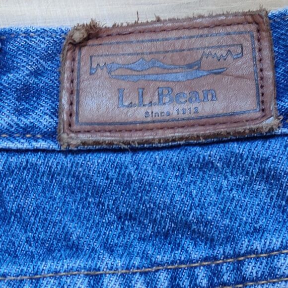 L.L. Bean Classic Fit Green Fleece Lined Mens Tag 35x29 (33X28) Blue Jeans Heavy - Picture 3 of 15